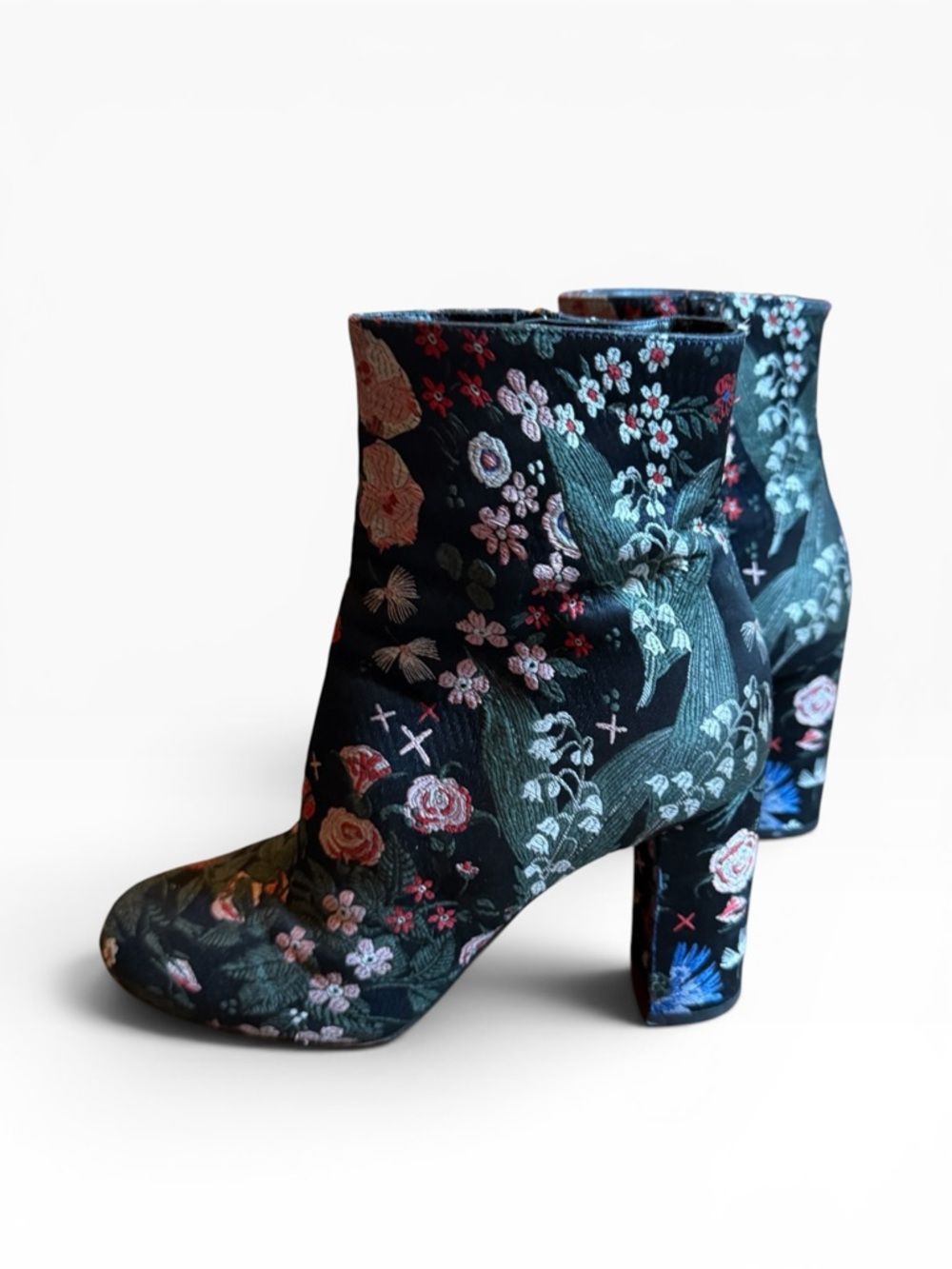 Valentino Garavani Floral Print Block Heel Ankle Boots Black EU 37.5 US 7.5 - Picture 4 of 15